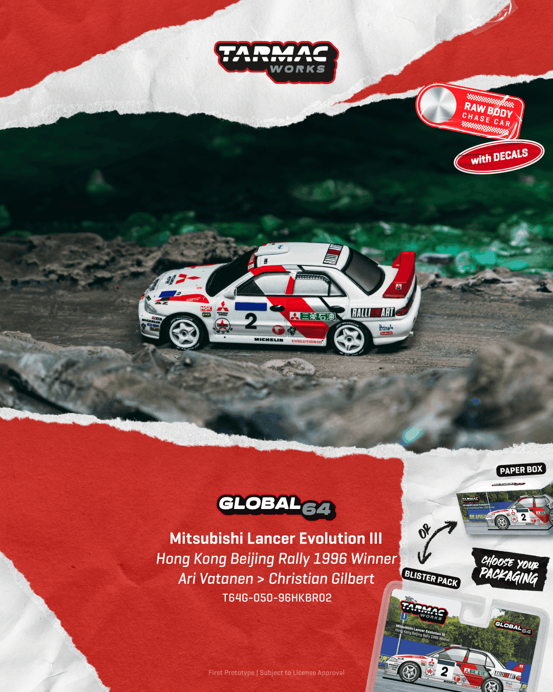 Tarmac • 1:64 • MITSUBISHI LANCER EVO III Hong Kong Raylli 1996